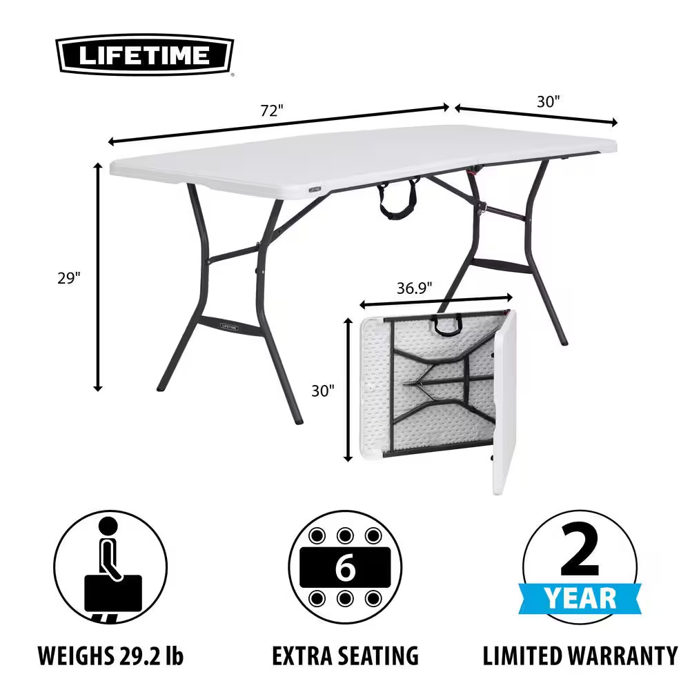 6 Ft. White Plastic Fold-In-Half Table (Light Commercial)