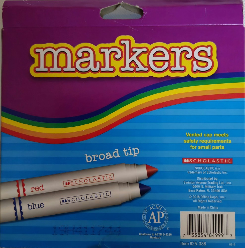 SCHOLASTIC BROAD TIP 10 MARKERS CREATE BLOD LINES