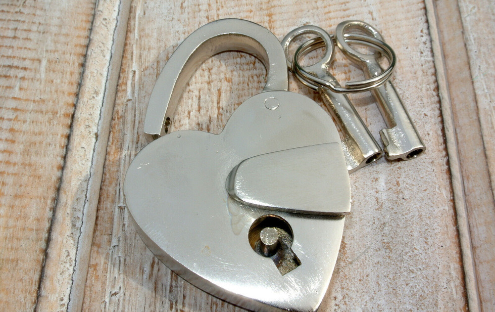 small SILVER tiny Vintage style antique "HEART LOVE " shape Padlock solid brass
