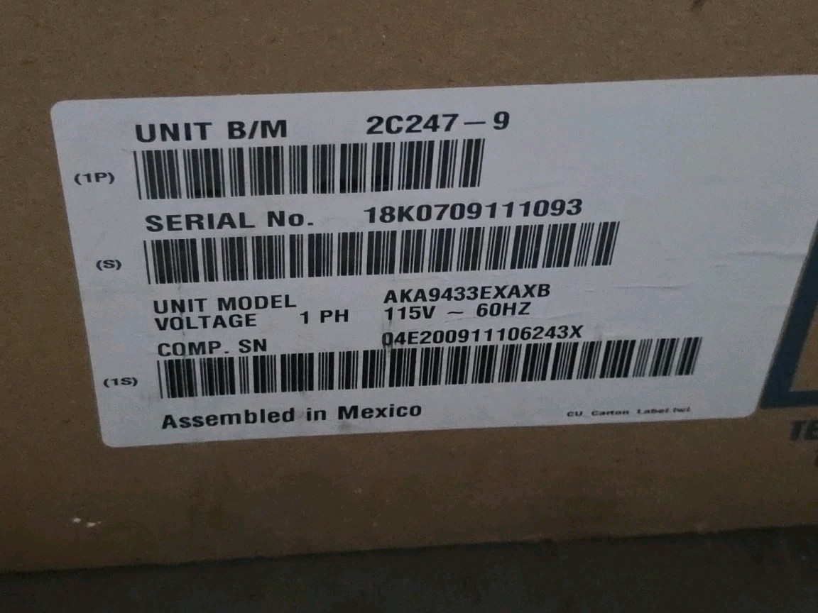 Tecumseh Compressor AKA9433EXAXB 2C247-9 1/3 HP R-22