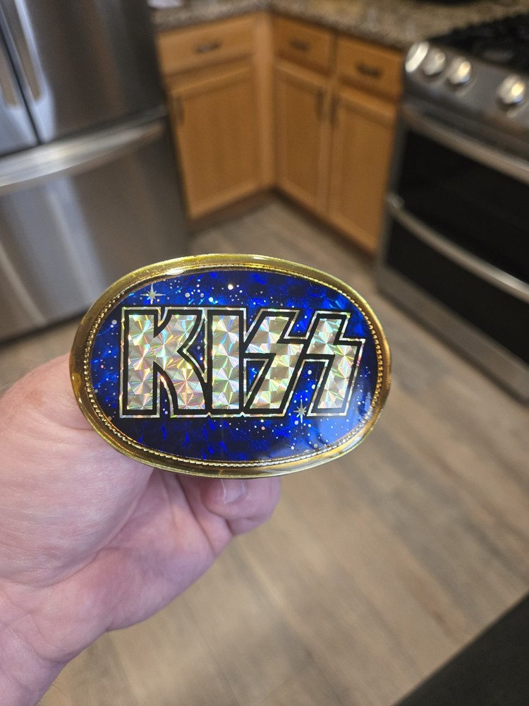 Vintage 1978 KISS Pacifica Blue Galaxy Prism Belt Buckle NICE!