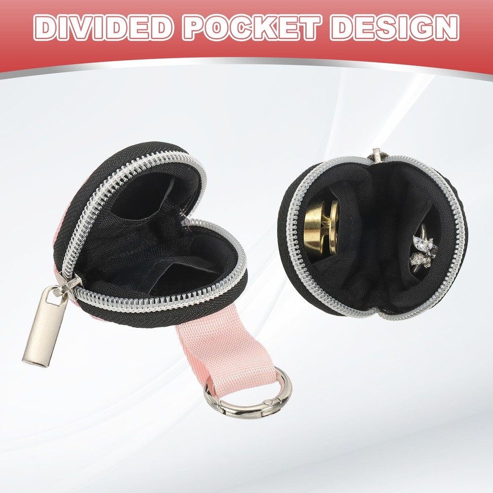 2pcs Portable Ring Organizer Case with Keychain Ring Storage Bag, Pink