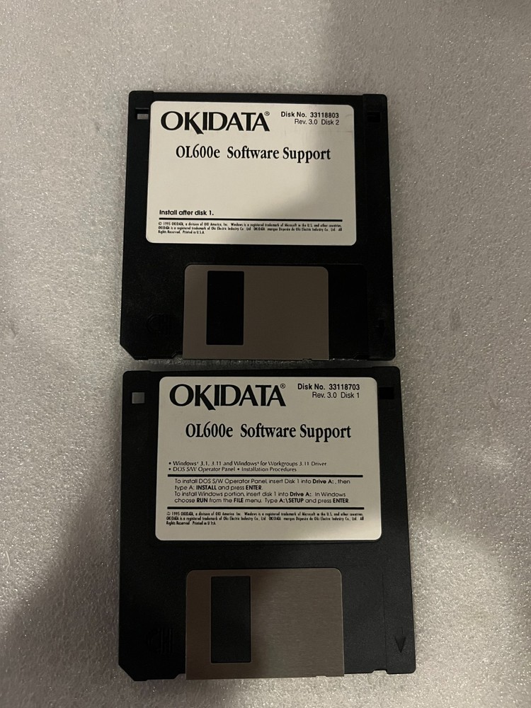 Okidata OL600e Software Support Floppy Disk Set for Windows 3.1, 3.11, DOS, 1995