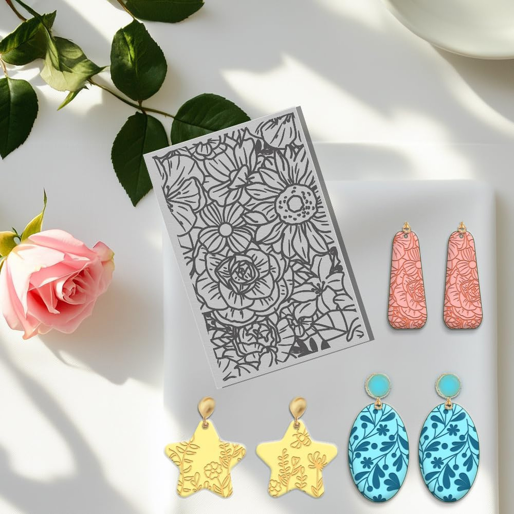 6 PCS Polymer Clay Texture Sheets Plants Clay Texture Mat for Using with Clay...