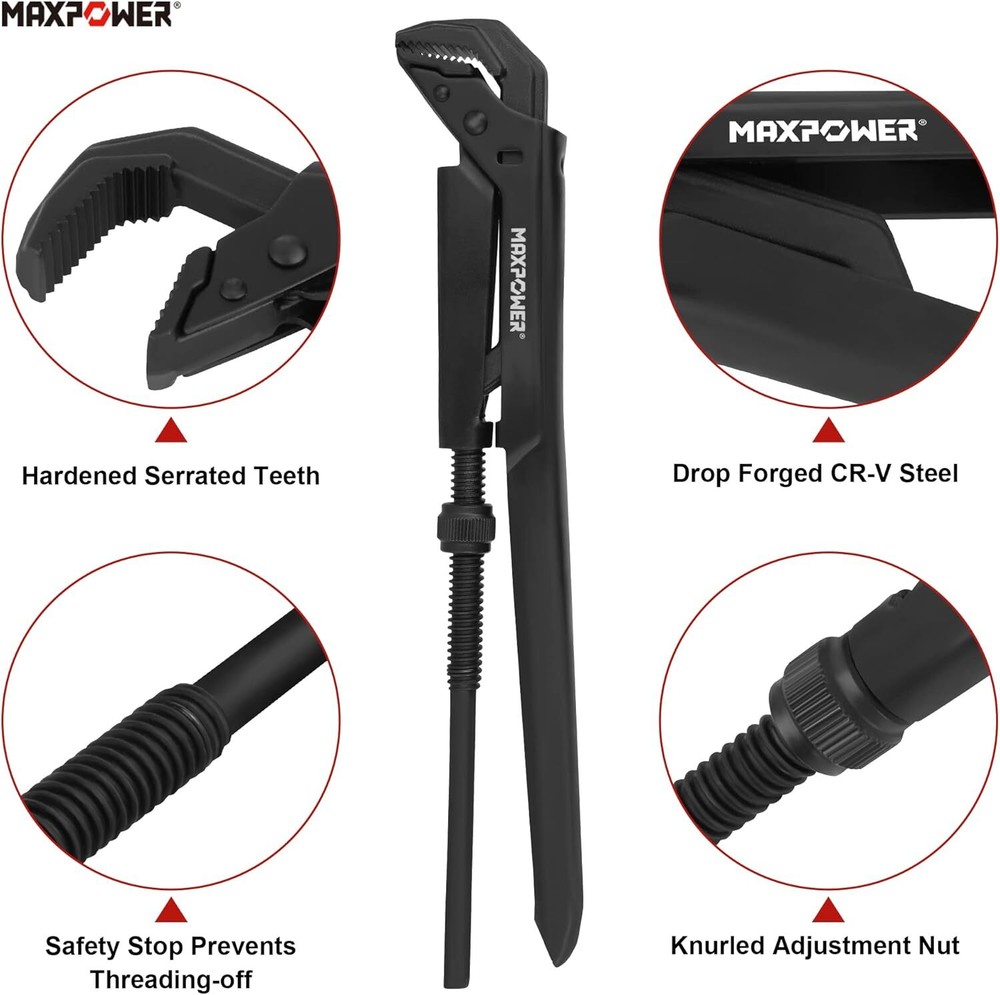 12 Inches Adjustable Swedish Pipe Spanner Plumbers Spanner with 90°Angled Jaw