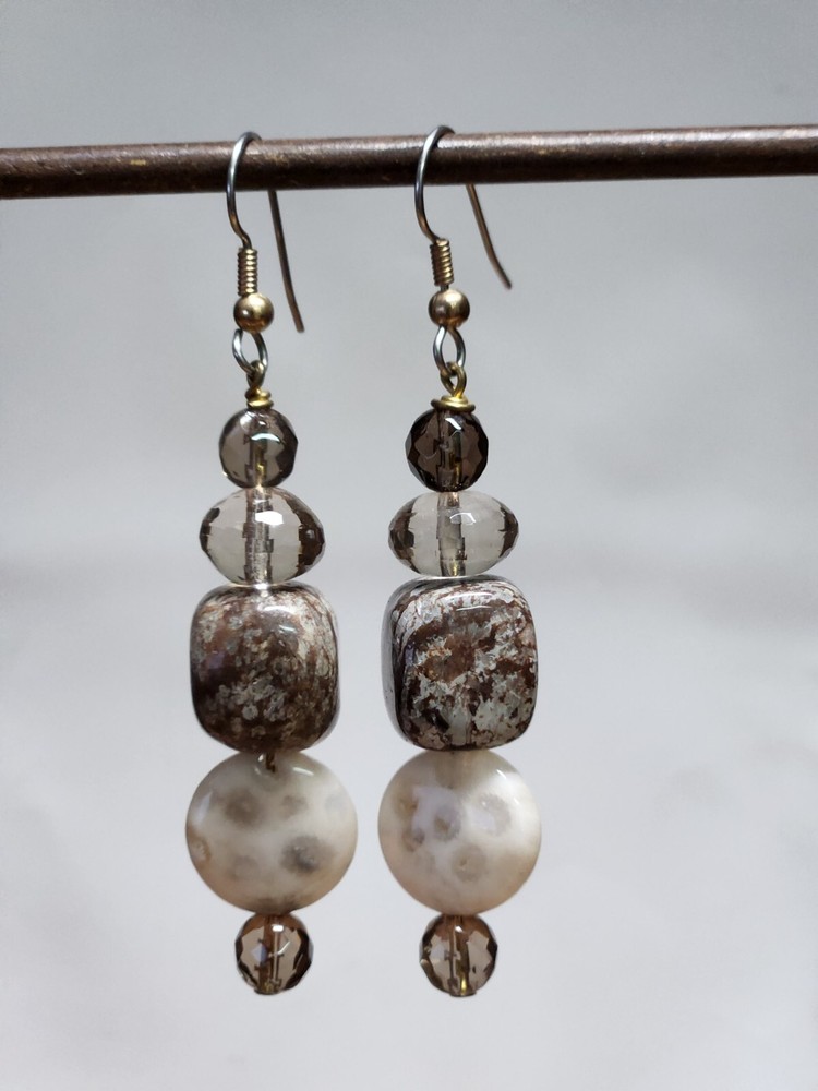 Stone and Beaded Dangle Earrings