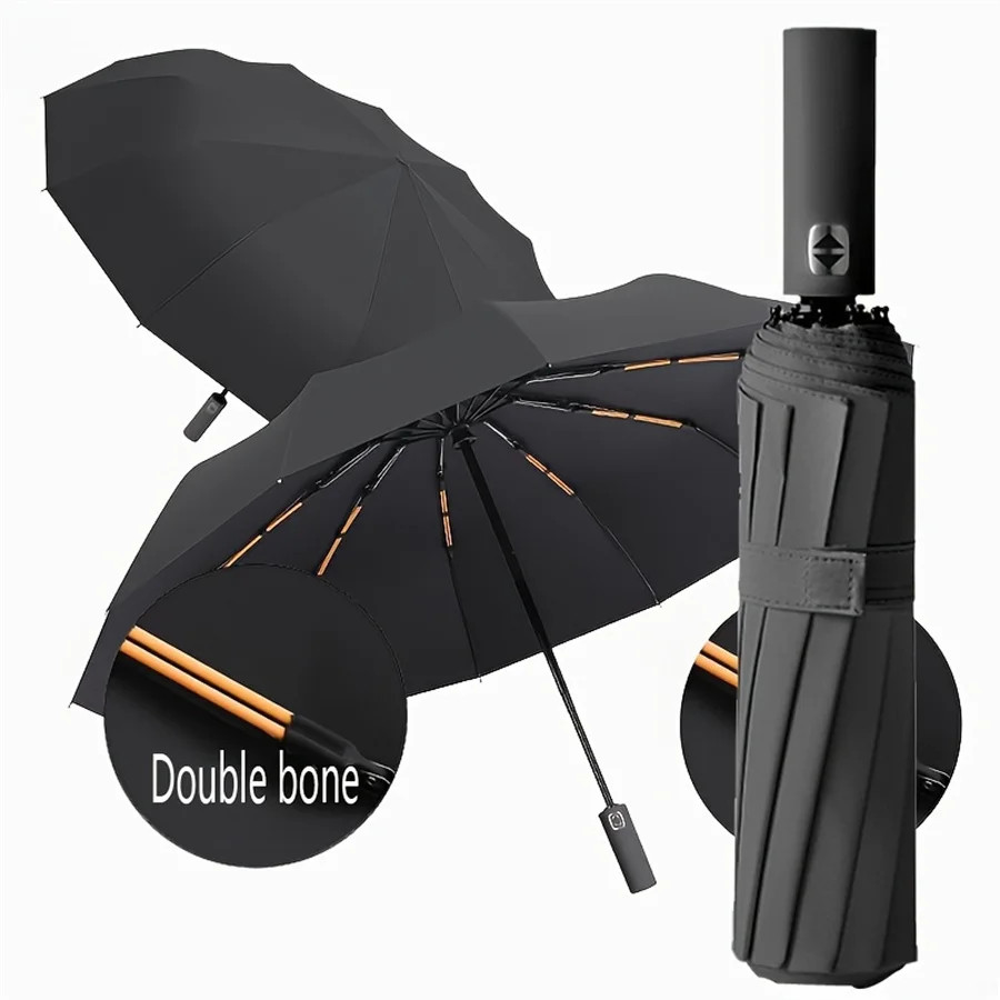 12 Bone Black Glue Fully Automatic Umbrella With Thick Durable Folding Umbrella