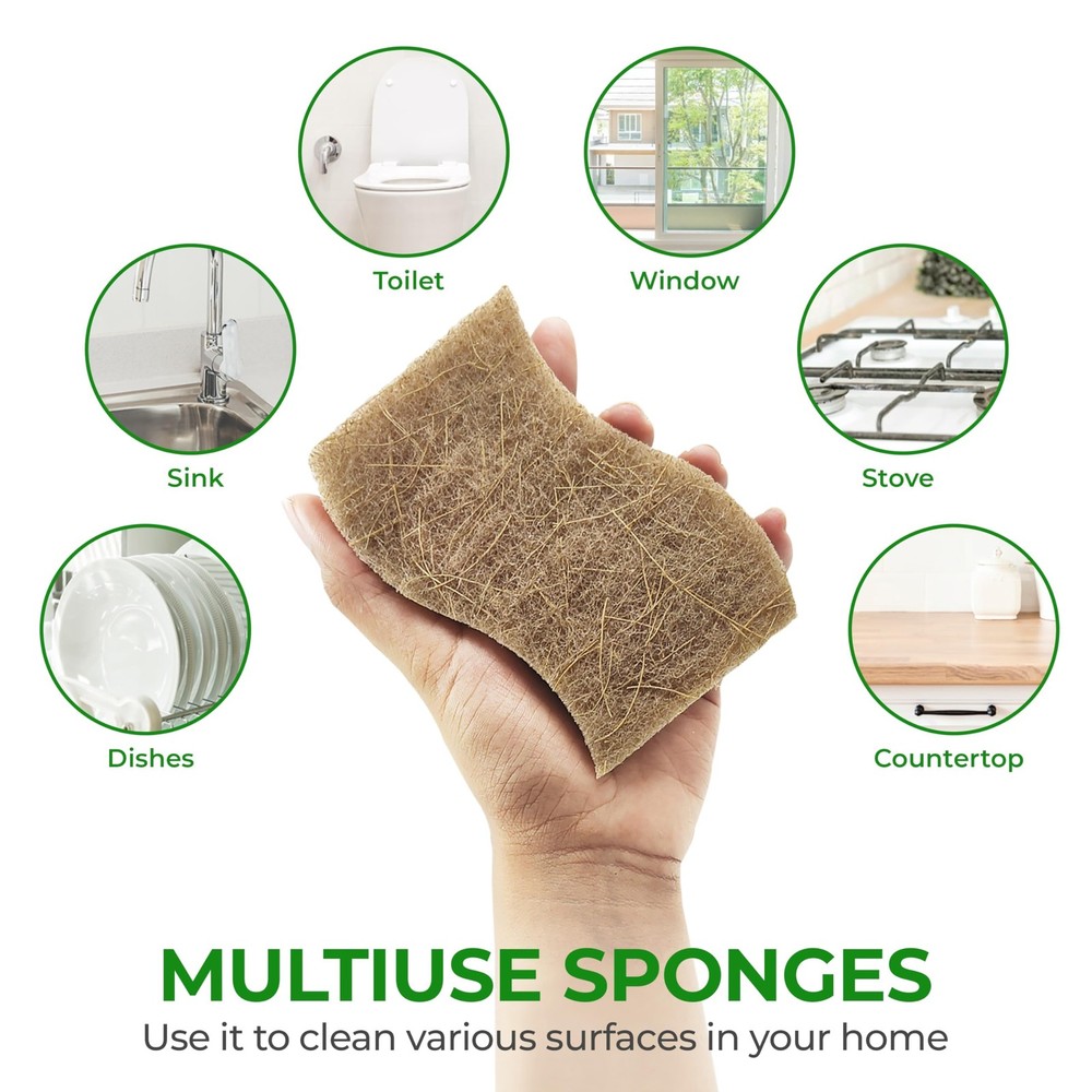 Biodegradable Natural Kitchen Sponge - Compostable Cellulose and Coconut Waln...