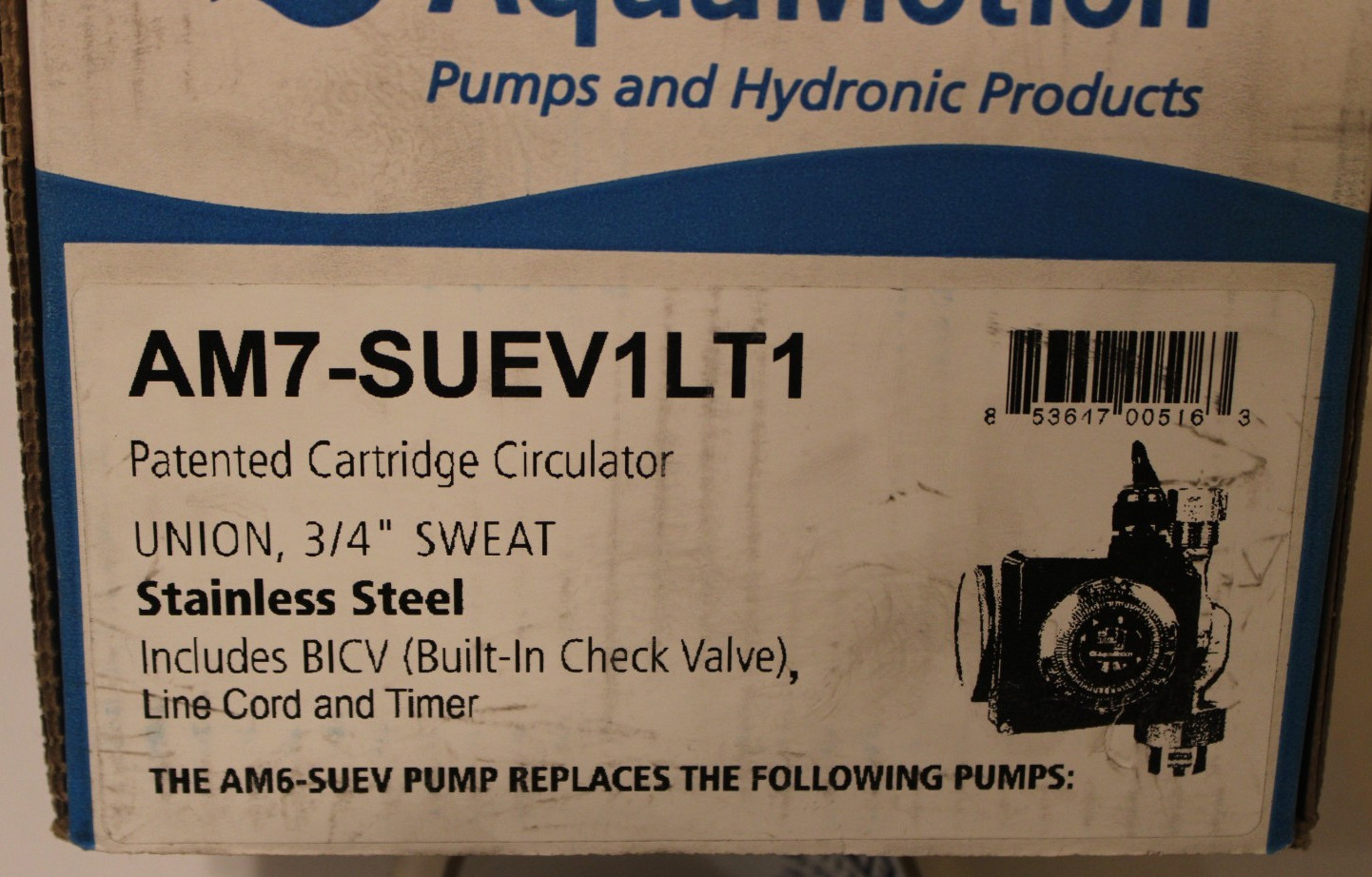 Aquamotion AM7-SUEV1LT1 SS, Single Speed Water Circulator w/3/4" Union