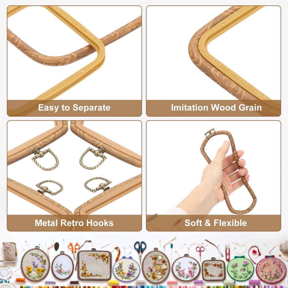2 Pieces 3.5" x 3.9" Square Embroidery Hoops Frame, Brown