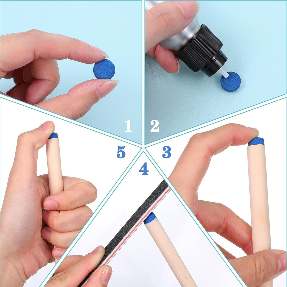 32Pcs Billiard Pool Cue Tips, 13/12Mm Blue Leather Pool Stick Replacement Tip...