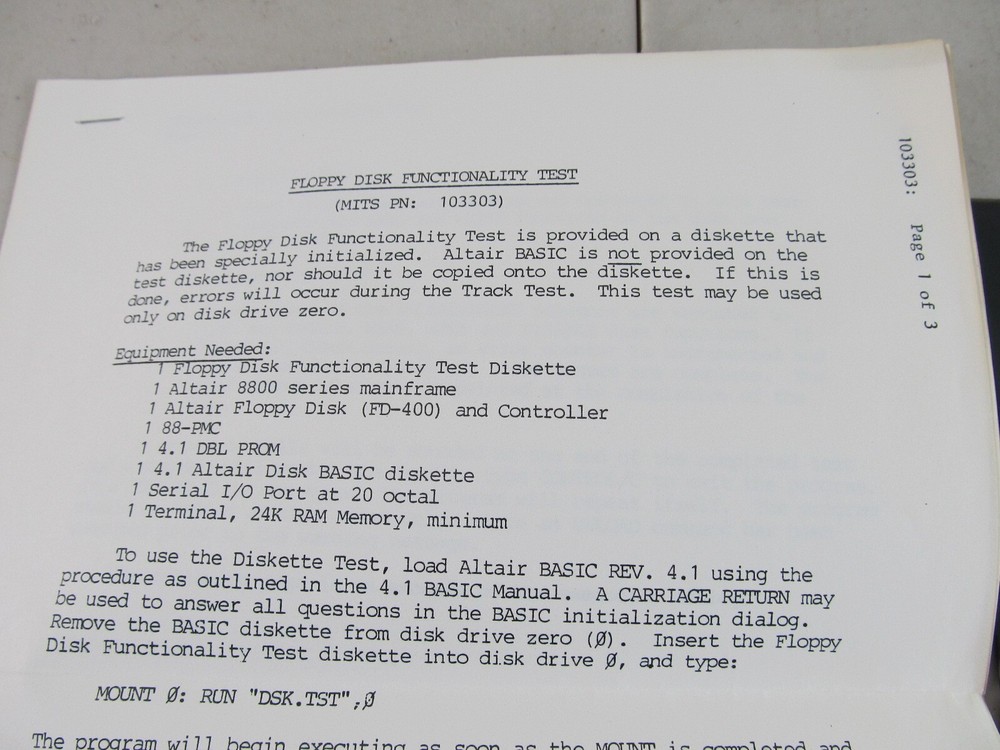 Pertec PPC MITS Floppy Disk Functionality Test 8 Inch Floppy 70s