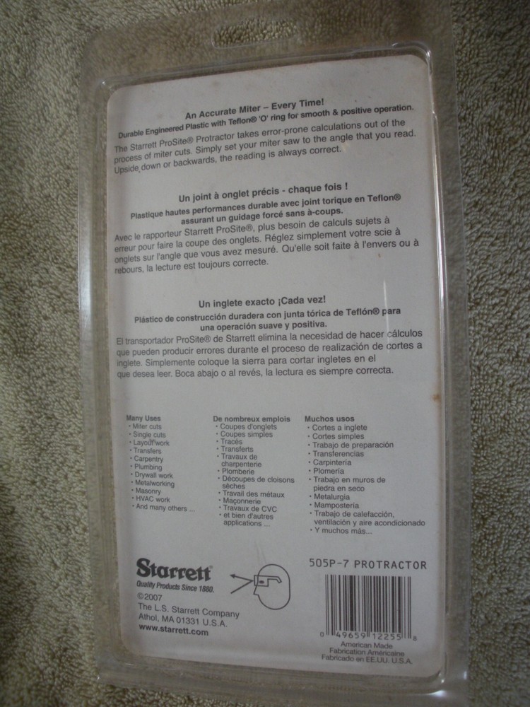 Starrett 505P-7 Dial Reading Miter Protractor, 7" Plastic