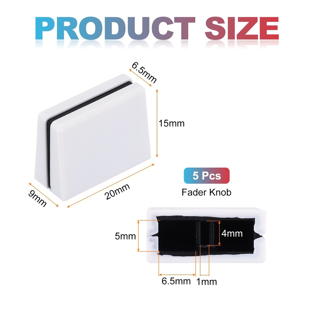 Universal Fader Knobs, White Mixer Fader Caps Plastic for DJ Console, 5Pcs