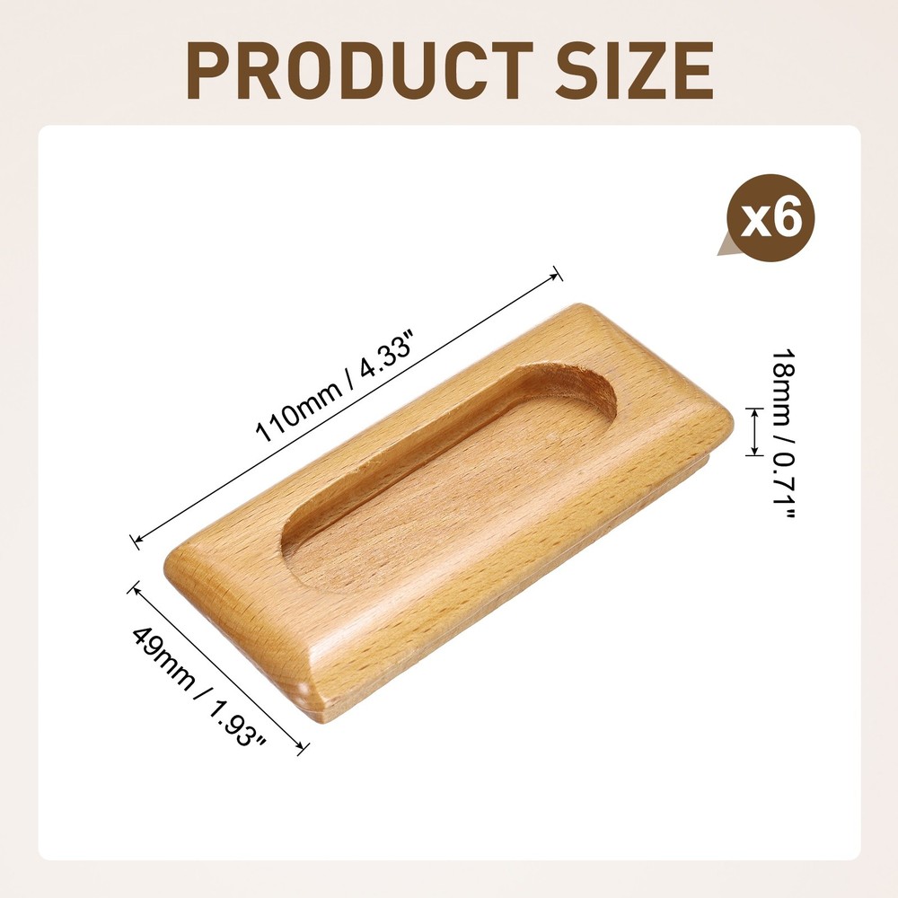 6pcs Wood Recessed Concealed Handle 4.33"x1.93"x0.71" Painted Pulls Rectangle