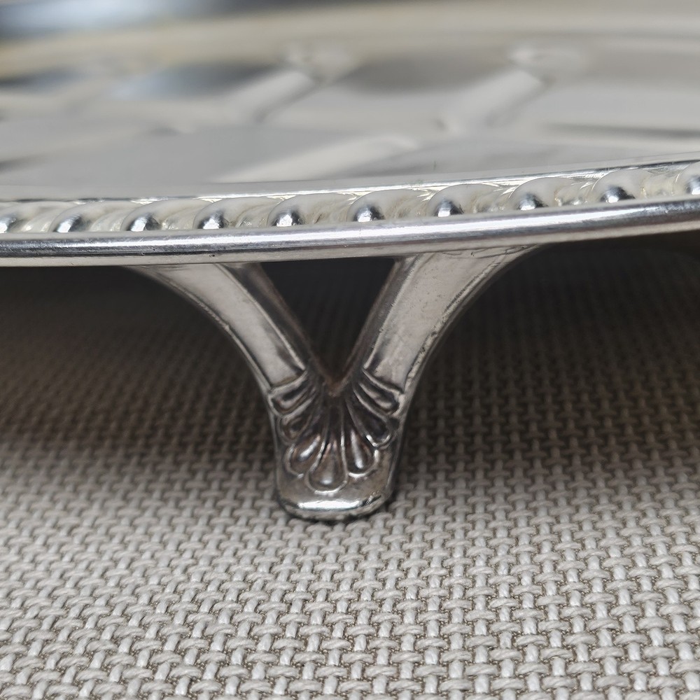 Silver Plate Meat Serving Tray Tree Design Ornate Edge 16" x 11"