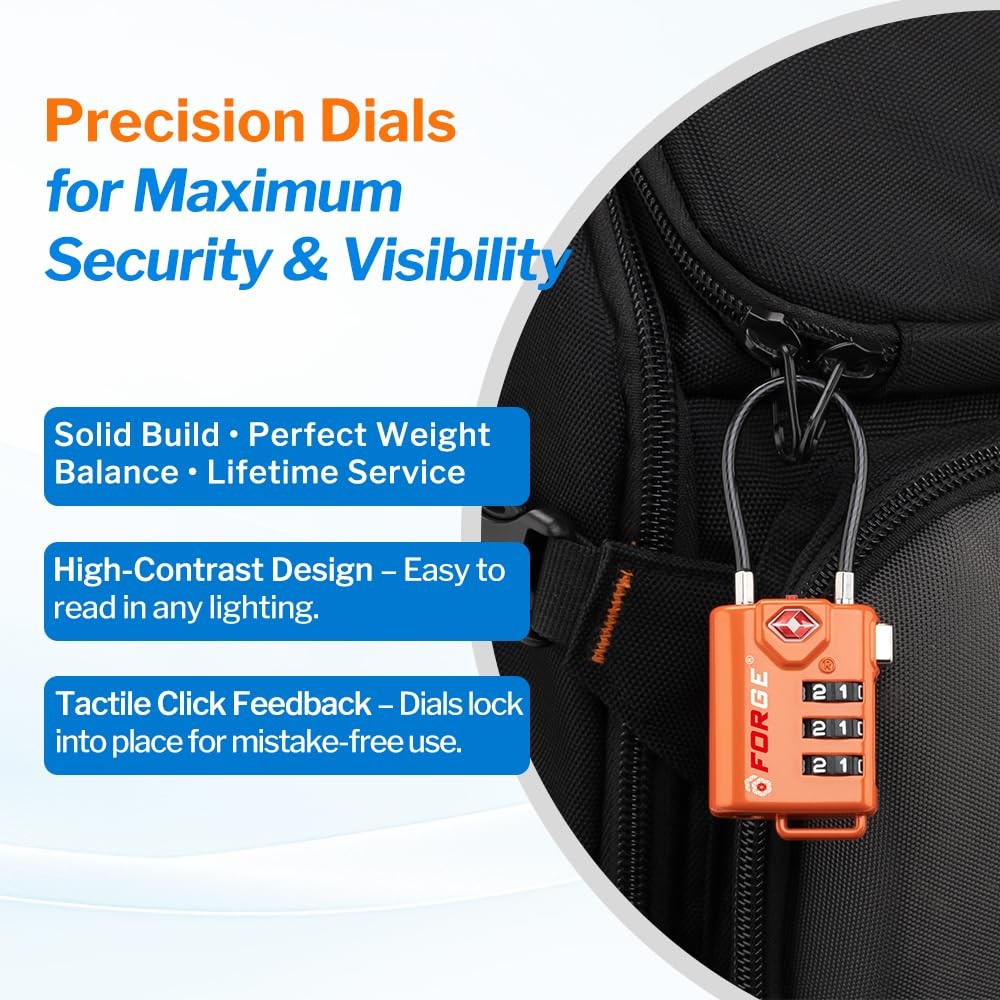 TSA Approved Cable Luggage Locks, Re-settable One_Size, Orange 4 Pack