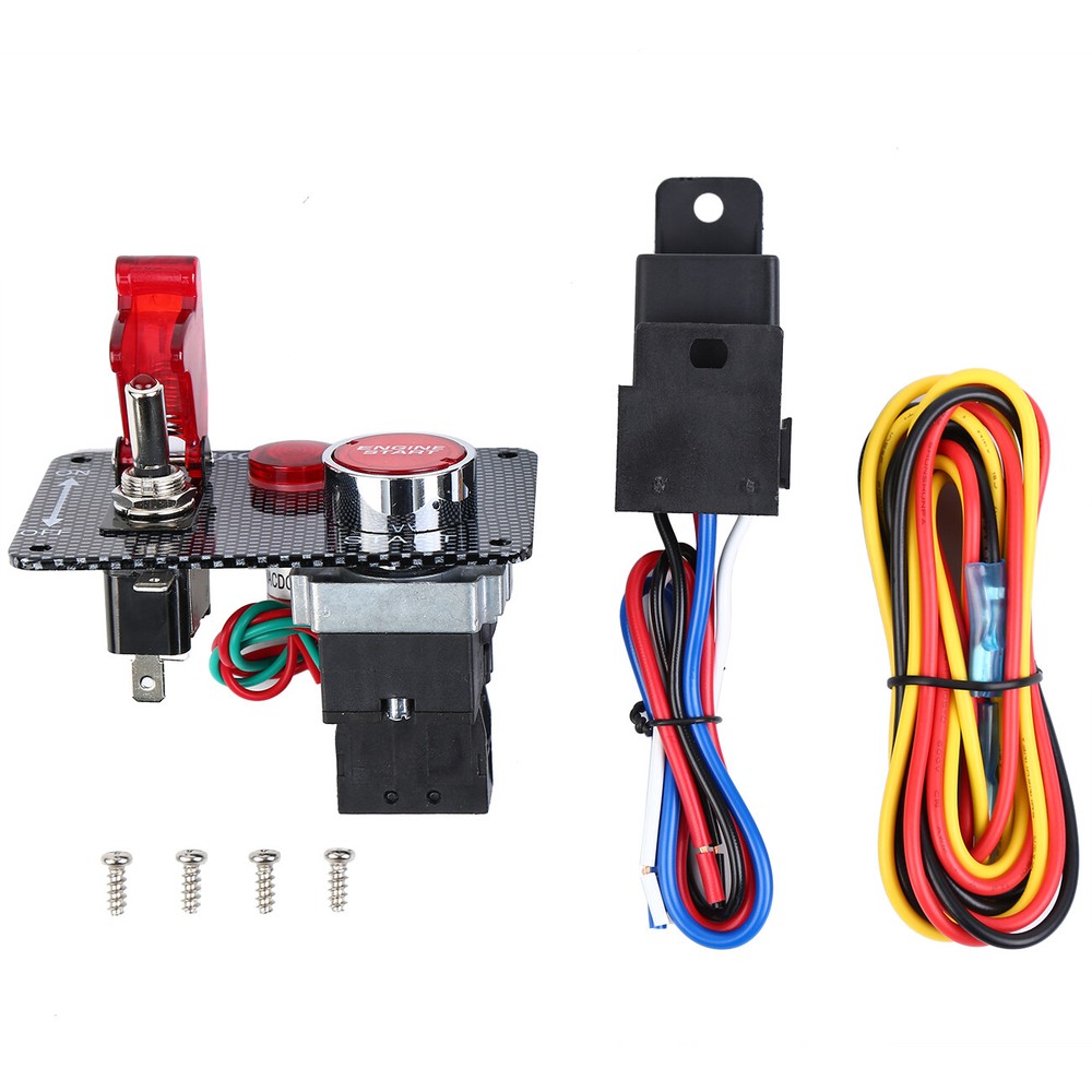 12V Carbon Ignition Switch Panel Engine Start Push Button LED Toggle Racing Car