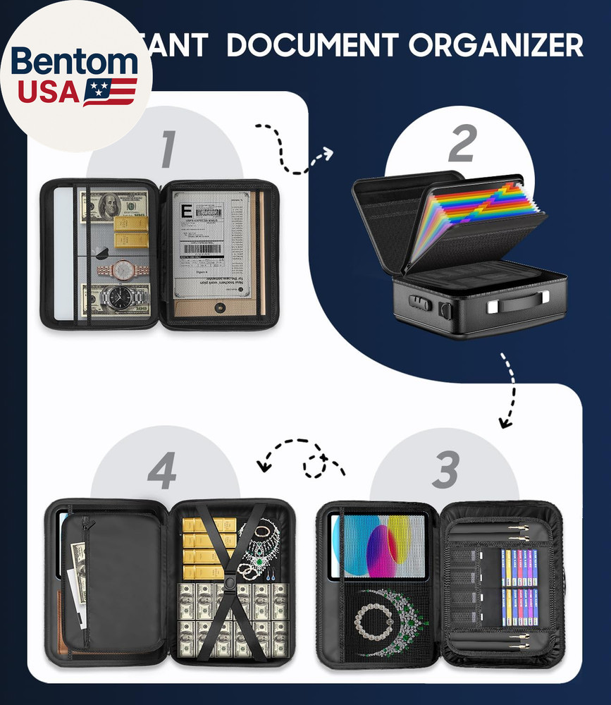 Fireproof Document Box with Lock, Hard-Shell Fireproof Safe for Home Documents,