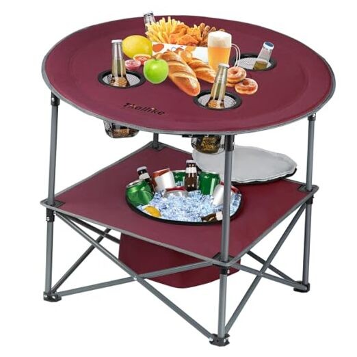 Portable Lightweight Folding Camping Table - Collapsible Foldable Picnic Red