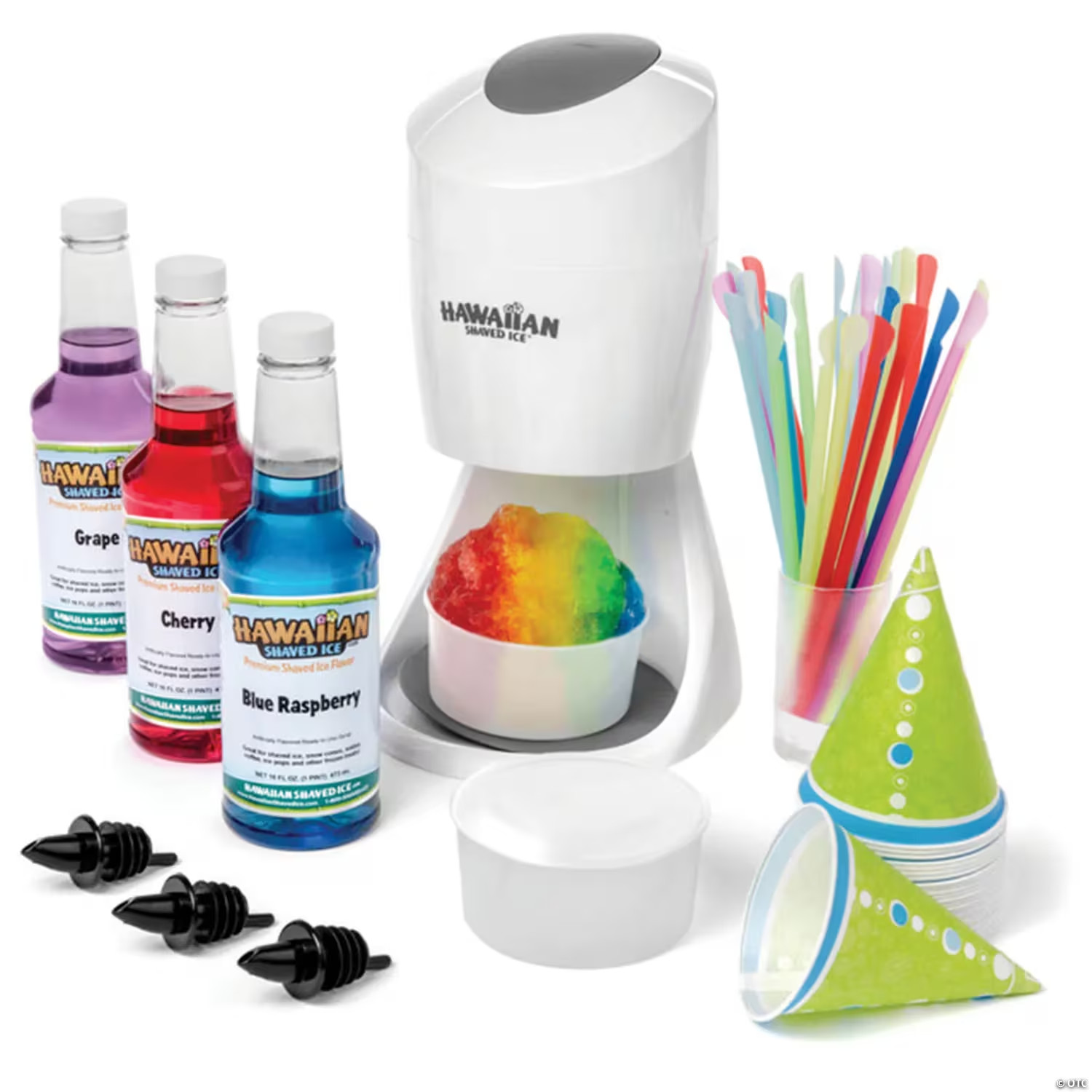 Hawaiian Shaved Ice Machine Snow Cone Maker Kit w/ Syrups Cups Straws