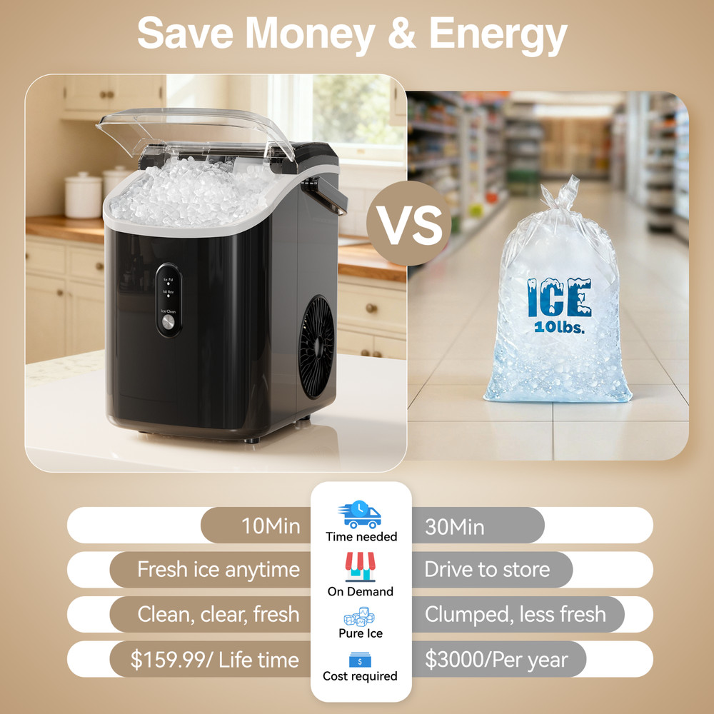 QUNLER 33Lbs Nugget Ice Maker Machine, Countertop Ice Maker