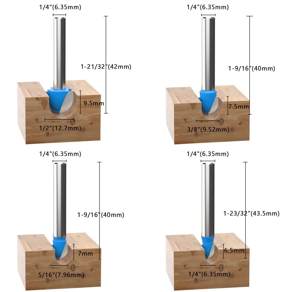 Vipbhtool Cove Box Router Bit Set Solid Carbide Double Flute Core Box Round N...