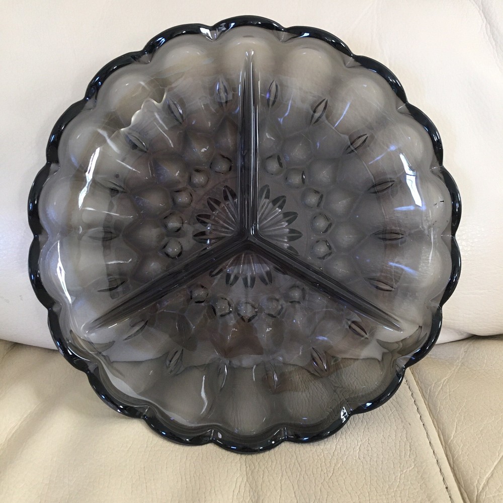 vintage Black Smoke crystal divided Dish