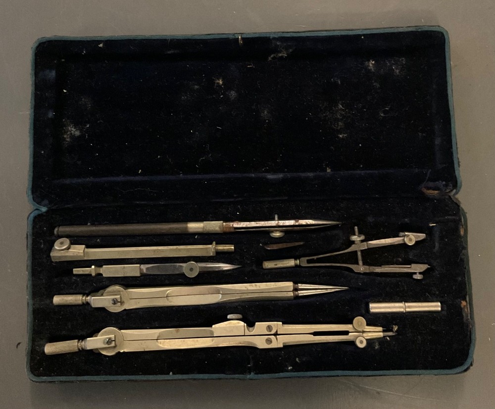 Vintage Set of Drafting Tools & Precision Compass