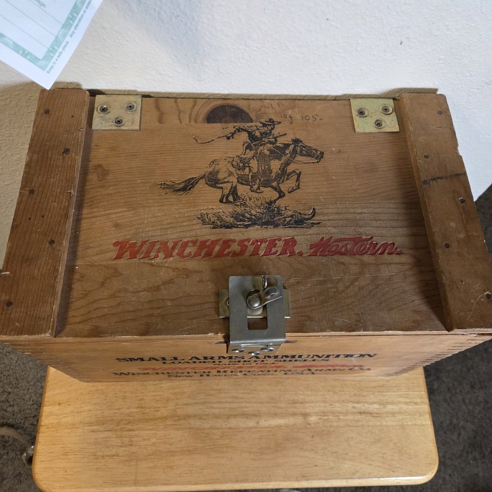 Winchester Repeating Arms Co. Empty Wooden Ammunition Box with Locking latch.