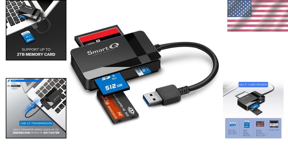 Brand New USB 3.0 Card Reader Black 10 Char