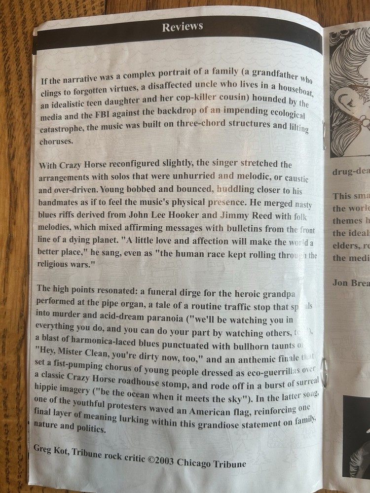 Neil Young Greendale Show Bill - 2003 Tour