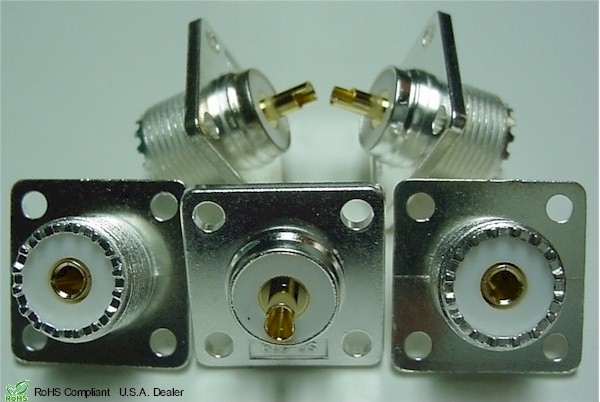 5 SO-239 Silver Plated, Teflon Dielectric, Chassis Mount, Gold Plated Center Pin