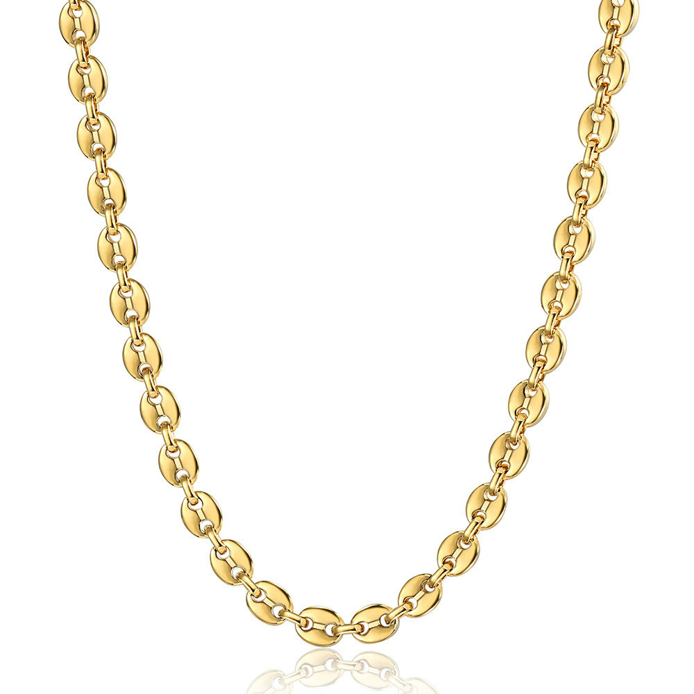 7/9/11mm Men Coffee Beans Marina Link Chain Necklace Gold Plated Stainless Steel