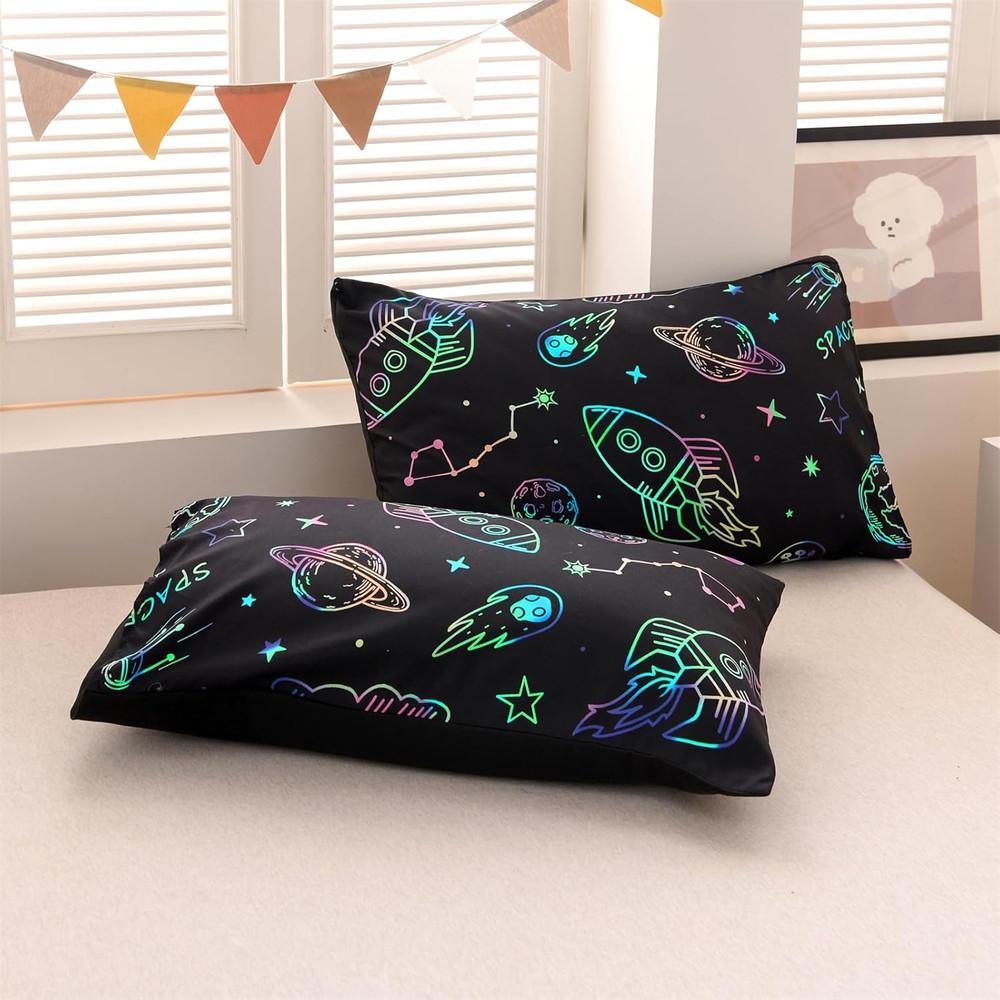 Space Bedding Twin Bed Comforter Kids Rocket Bedding Set Super Soft & Cute Alien