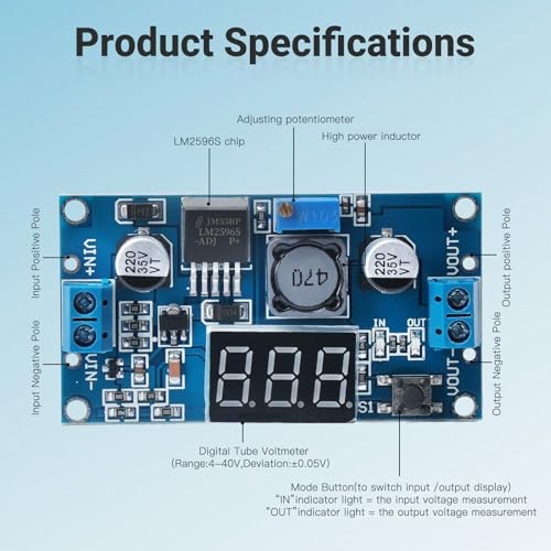 Blue LM2596 Adjustable DC-DC Buck Converter Step Down Module with LED 3PCS