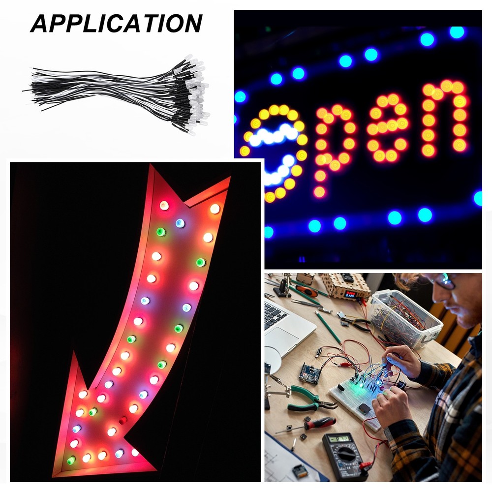 50pcs 5mm LED Diode Lights, Single Flash White Light DC 12V for Electronics