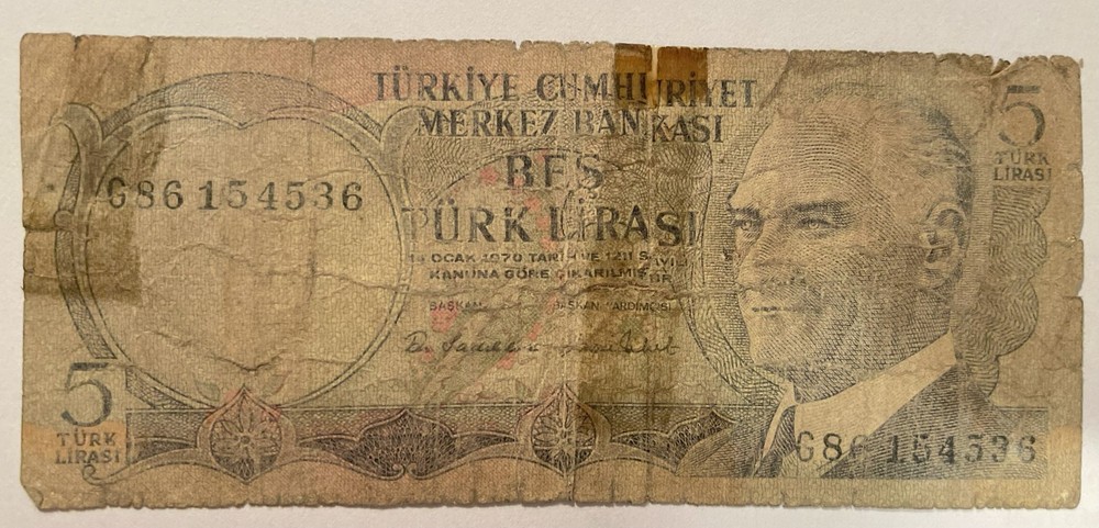 Turkey old 5 Lira Banknote Turkey