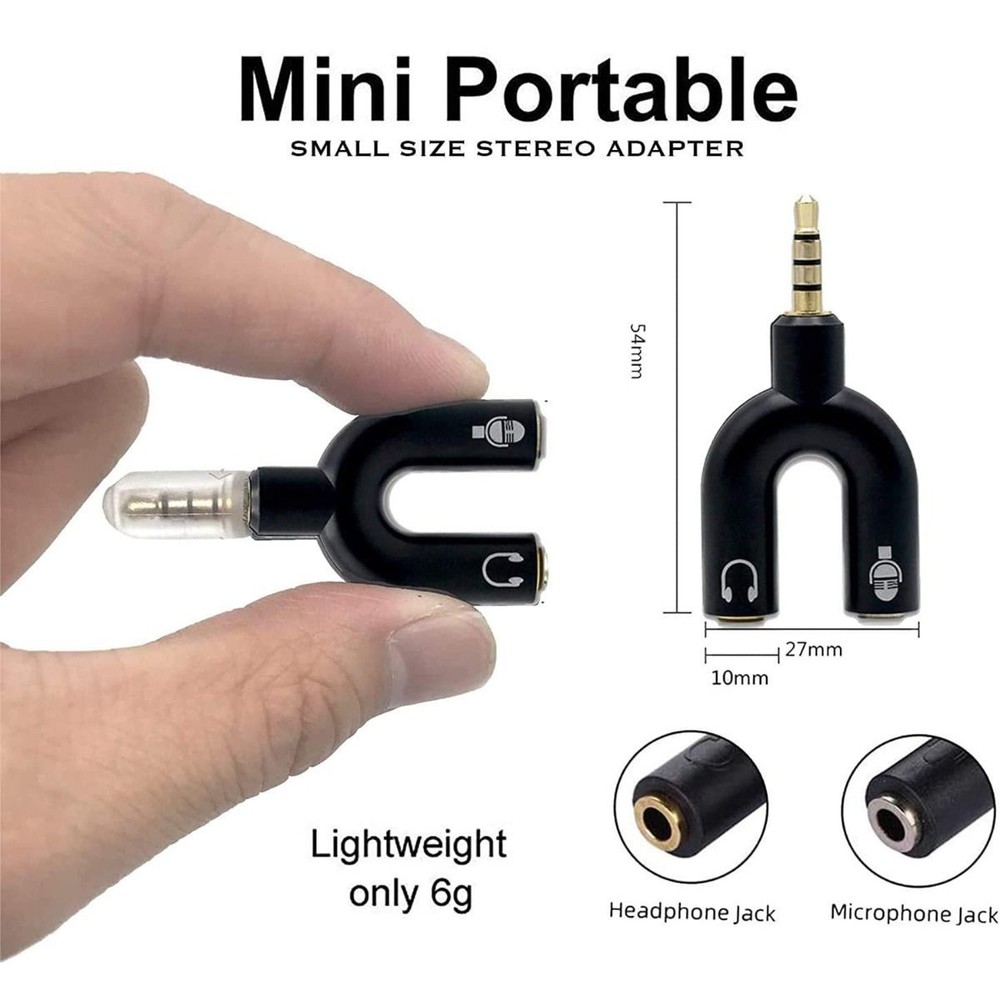 3.5mm Stereo Splitter Audio Adapter: Y Plug for Headset, Mic, and Dual Function