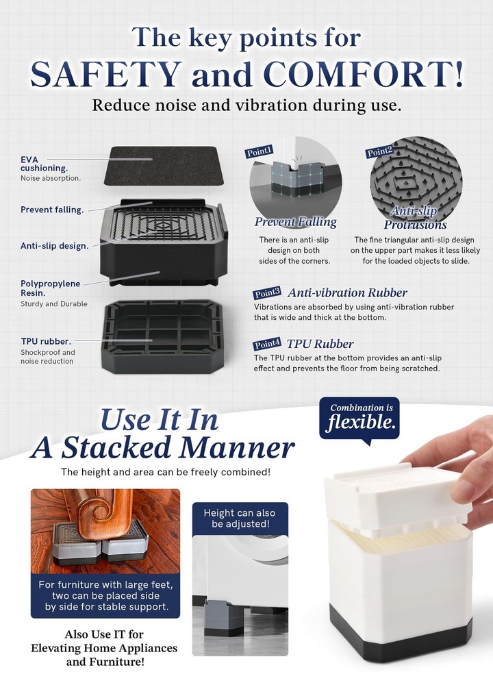 EclatBain Bed Risers Furniture Risers HeavyDuty Rectangular Adjustable Block ...