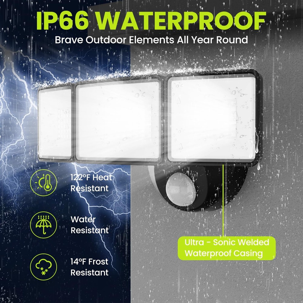 7500LM LED Security Light Motion Sensor Outdoor Lights, Adjustable 3 Head LED...