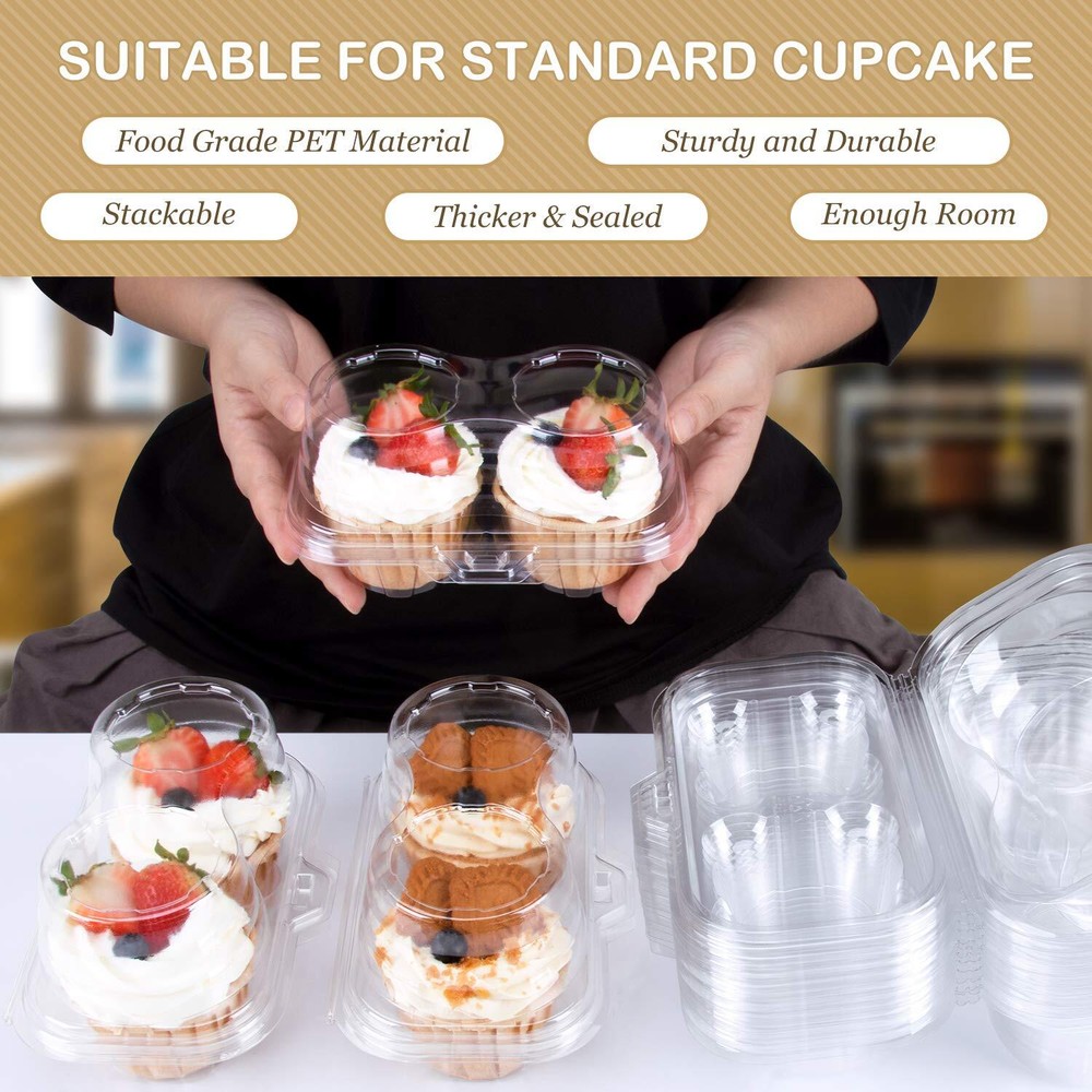 2 Cavity Cupcake Boxes-Stackable Regular Cupcake Carrier Holder Thicker Clear...
