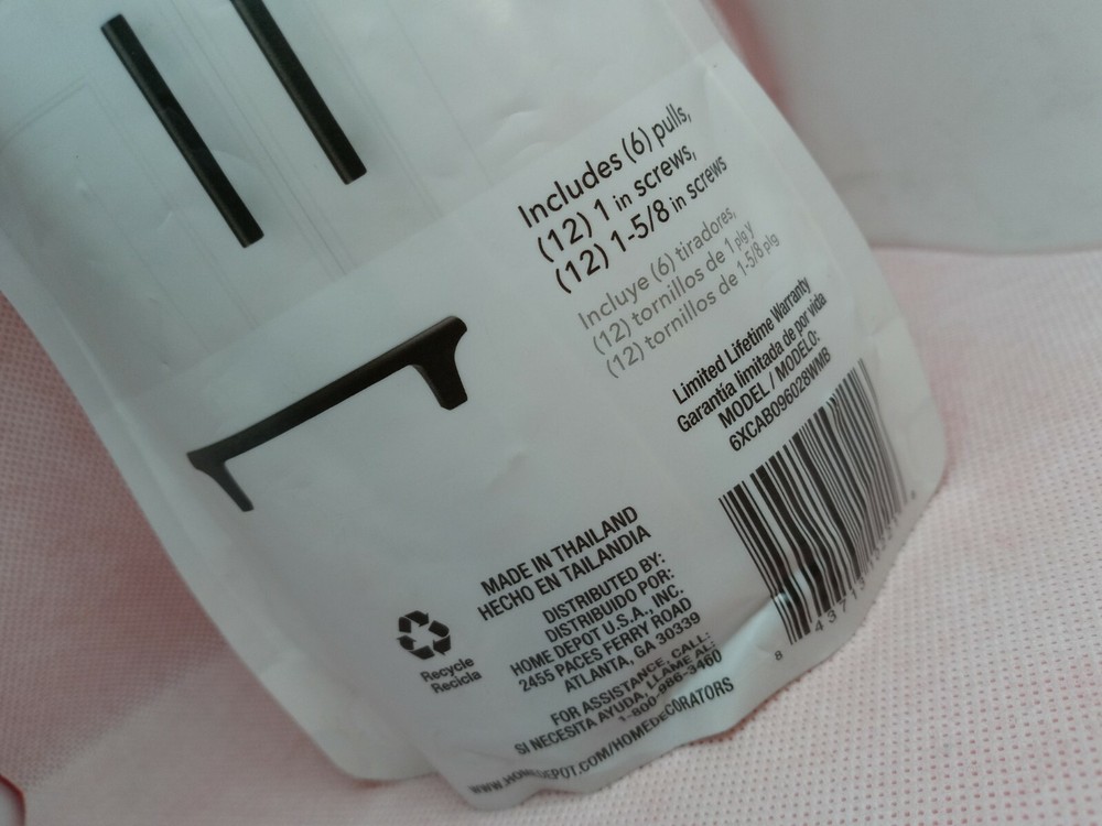 6 PACK Home Decorators Mate Black Bar Drawer Pull Cabinet Knobs 6XCAB096028WMB