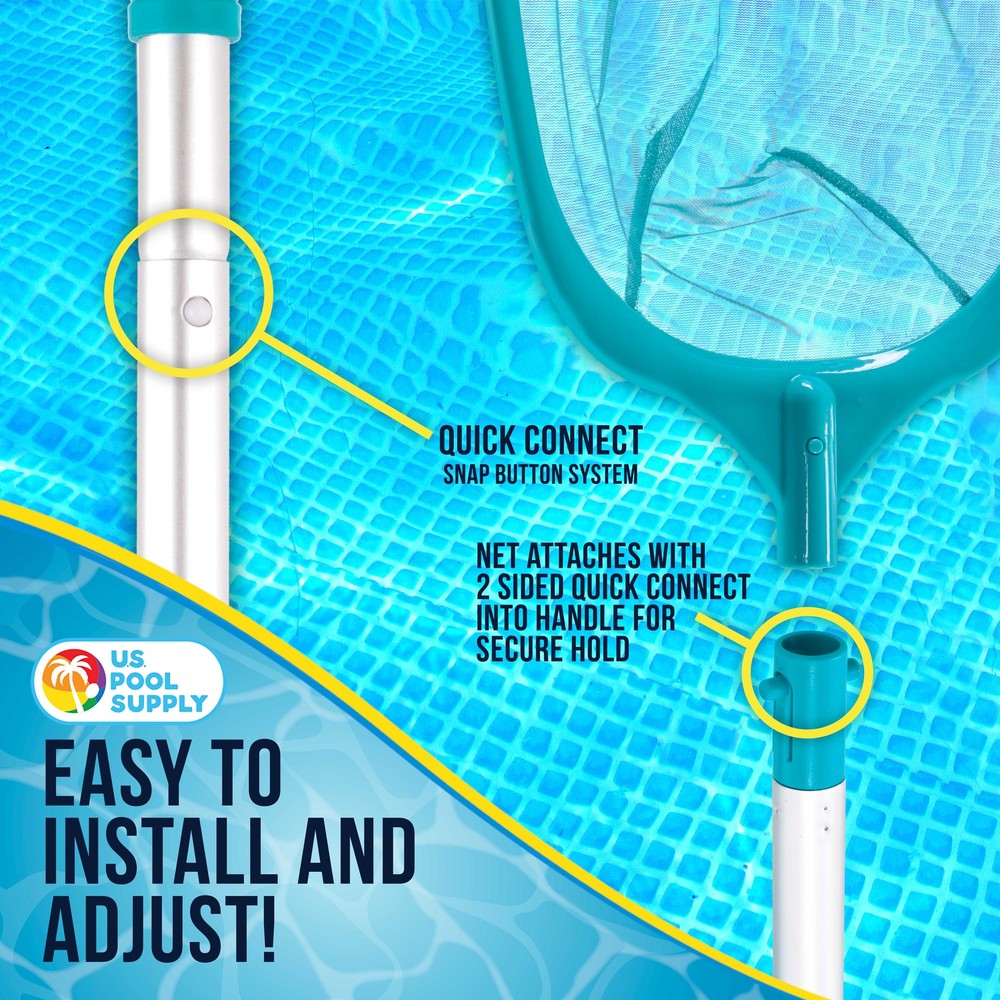 Swimming Pool 5' Leaf Skimmer Net, 4 Pole Sections, Deep Ultra Fine Mesh Netting