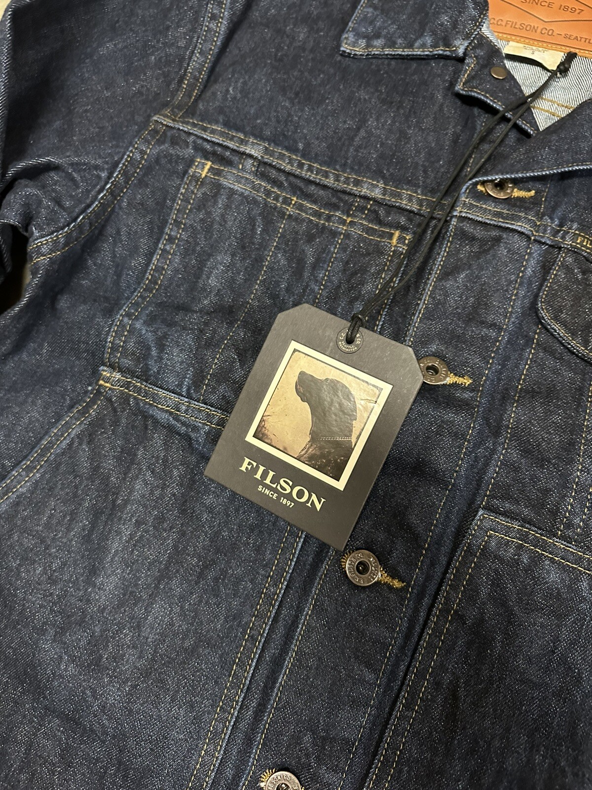 NWT Filson Unlined Denim Short Cruiser Rinsed Indigo Blue Mens Button USA XS