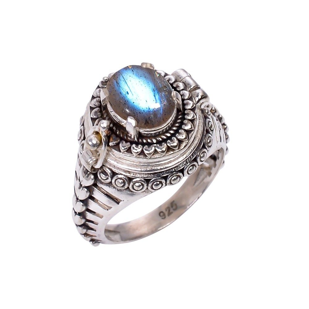 Labradorite Gemstone Handmade Poison Ring, 925 Silver Labradorite Poison Ring.