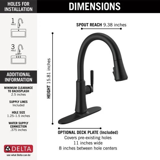 Delta Coranto 9179-BL-DST Single Handle Pull-Down Kitchen Faucet - Matte Black