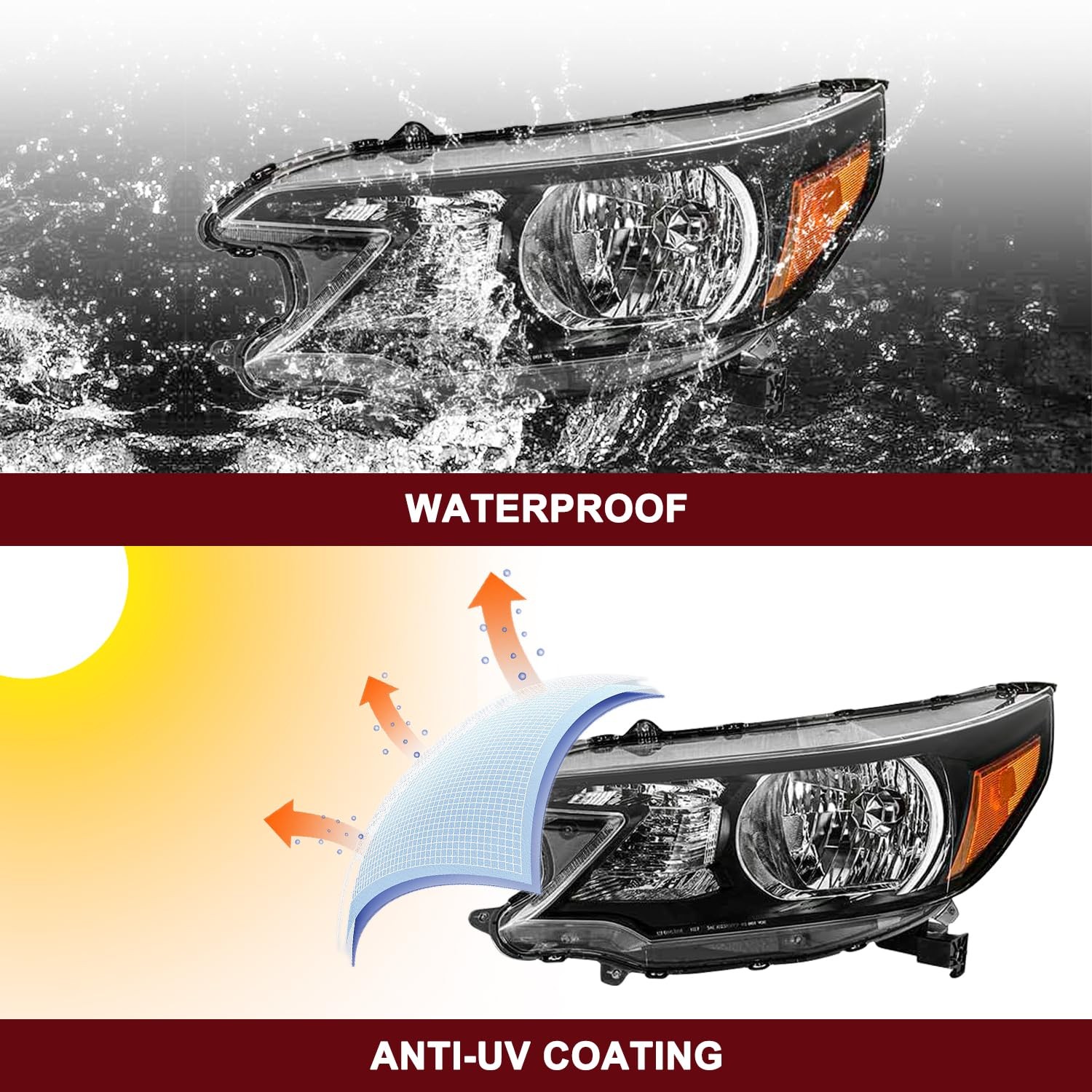 Headlight Assembly Replacement for 2012 2013 2014 Honda CR-V OE Style Headlamp