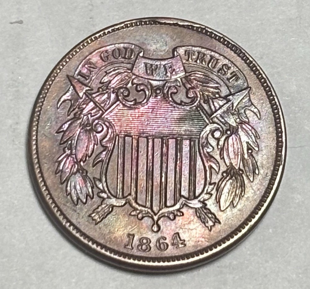1864 TWO-CENT PIECE BU TONED