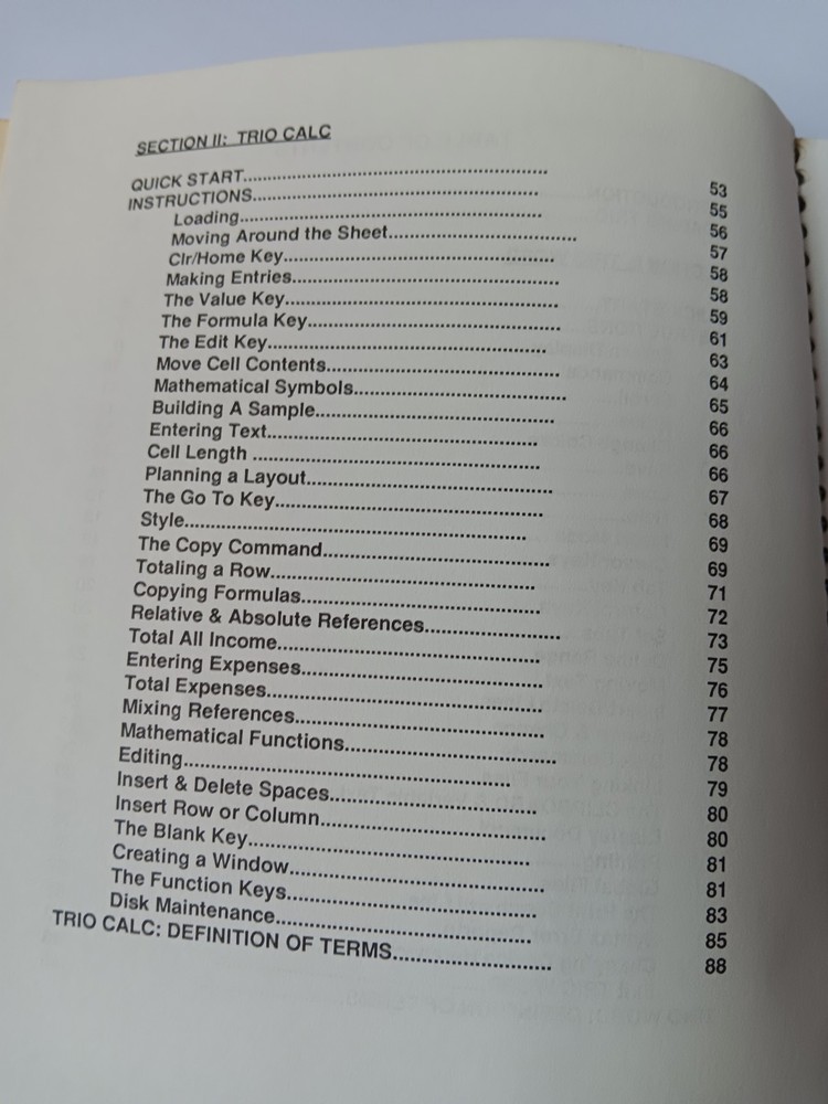 Trio The Integrated Word Processor Spreadsheet Database Manual Guide Softsync